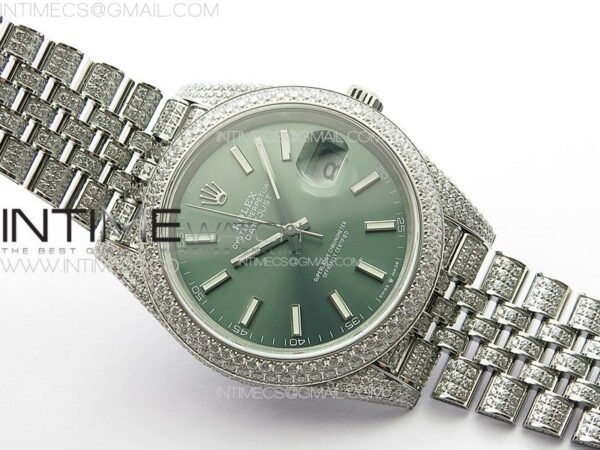 DateJust 41 126334 Full Paved Diamonds BP Best Edition Green Dial Sticks Markers on Jubilee Bracelet A2824 - Image 3