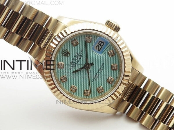 DateJust 28mm RG Diamond Bezel BP Best Edition Ice blue textured Dial on RG Bracelet ETA2671 - Image 2