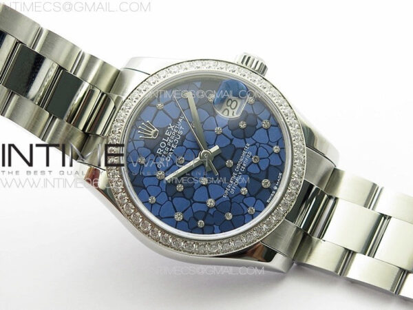 DateJust 31mm 72610 Crystals Bezel SS APSF Best Edition Blue Flowers Crystals Dial on Oyster Bracelet A2824 - Image 2