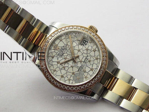 DateJust 31mm 278274 904L SS/RG Crystals Bezel GMF Best Edition Silver Flowers Crystals Dial on 904L SS/RG Oyster Bracelet A2824 - Image 2