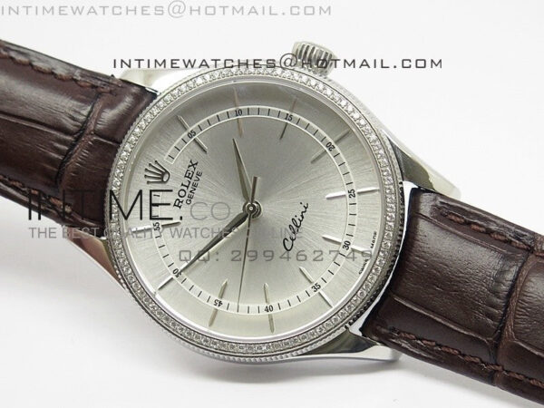Cellini 50509 BP Maker SS Crystal Bezel Sliver Dial on Brown Leather Strap - Image 2