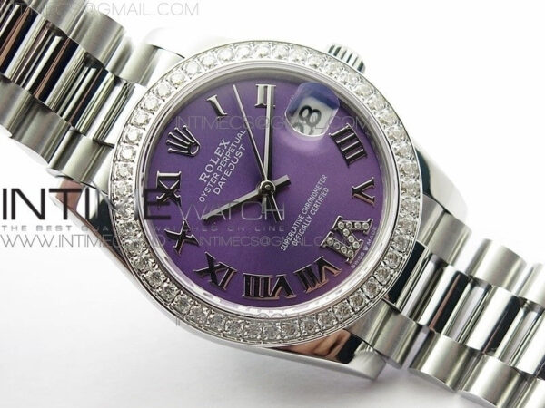 Datejust 31mm 278275 SS Crystals bezel BP Best Edition Purple Roman Markers Dial(@6 Crystal Marker) on SS President Bracelet - Image 2