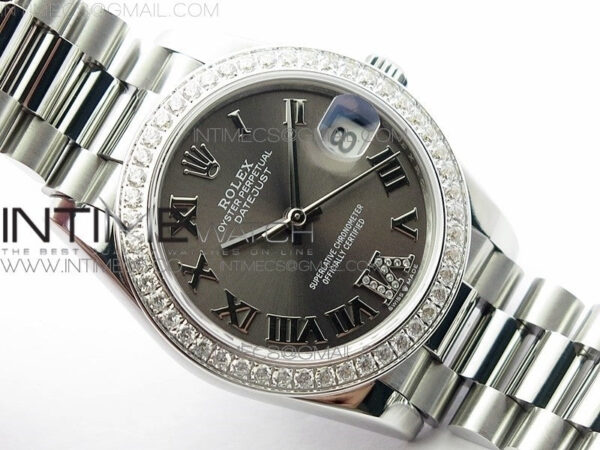 Datejust 31mm 278275 SS Crystals bezel BP Best Edition Gray Roman Markers Dial(@6 Crystal marker) on SS President Bracelet - Image 2