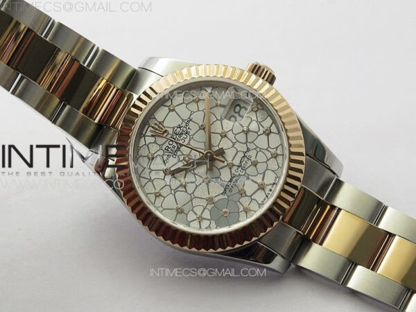 DateJust 31mm 278274 904L SS/RG GMF Best Edition Silver Flowers Crystals Dial on 904L SS/RG Oyster Bracelet A2824 - Image 2