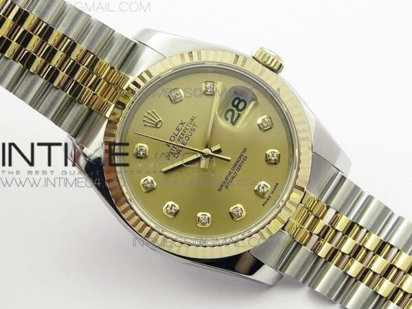 DateJust 36 SS/YG 116233 ARF 1:1 Best Edition 904L Steel Gold Dial Diamonds Markers on Jubilee Bracelet SH3135 V2 - Image 2