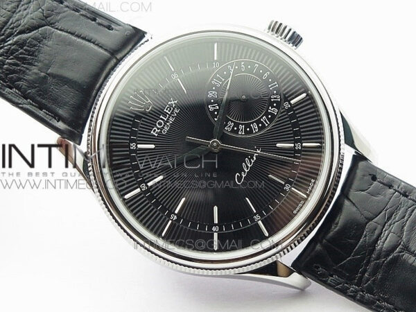 Cellini 50519 Real Date SS BP Best Edition Black Dial Sticks Markers on Black Leather Strap SA3165 - Image 2