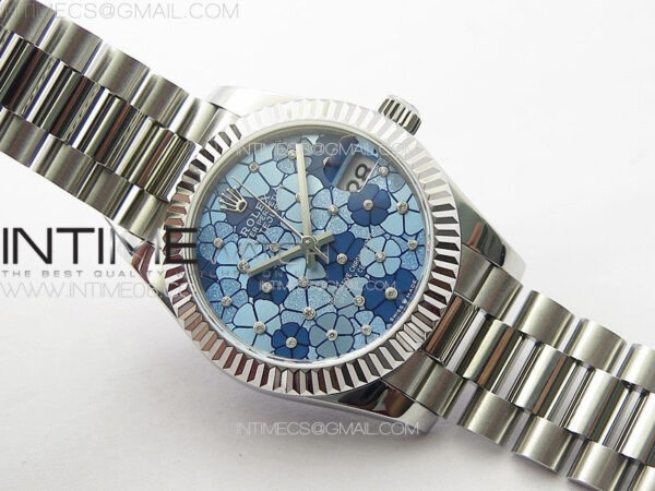 DateJust 31mm 278274 904L SS GMF Best Edition Blue Flowers Crystals Dial on 904L President Bracelet A2824 - Image 2