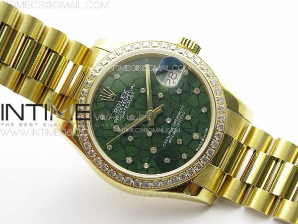 DateJust 31mm YG APSF Best Edition Green Flowers Crystals Dial on President Bracelet A2824 - Image 2
