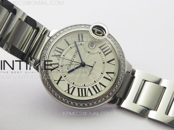 Ballon Bleu 42mm Diamonds Bezel SS K3F 1:1 Best Edition White Texture Dial on SS Bracelet A2824 - Image 2