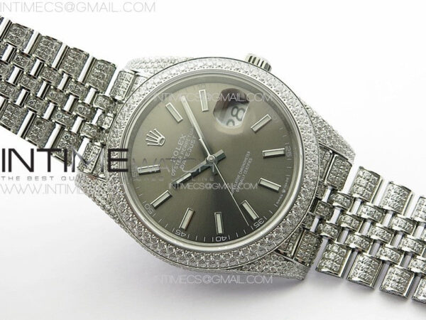 DateJust 41 126334 Full Paved Diamonds BP Best Edition Rhodium Dial Stick Markers on Jubilee Bracelet A2824 - Image 3
