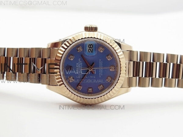 DateJust 28mm RG Diamond Bezel BP Best Edition Blue Textured Dial on RG Bracelet ETA2671 - Image 2