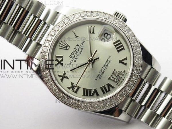 Datejust 31mm 278275 SS Crystals bezel BP Best Edition Silver Roman Markers Dial(@6 Crystal Marker) on SS President Bracelet - Image 3