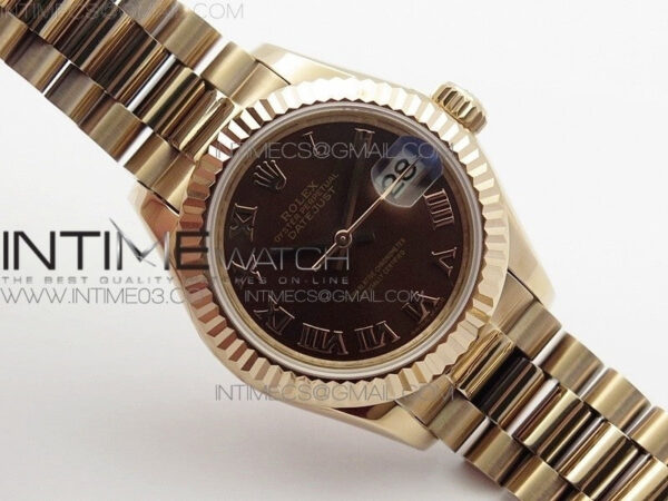 DateJust 28mm RG Diamond Bezel BP Best Edition Brown Dial Roman Markers on RG Bracelet ETA2671 - Image 2