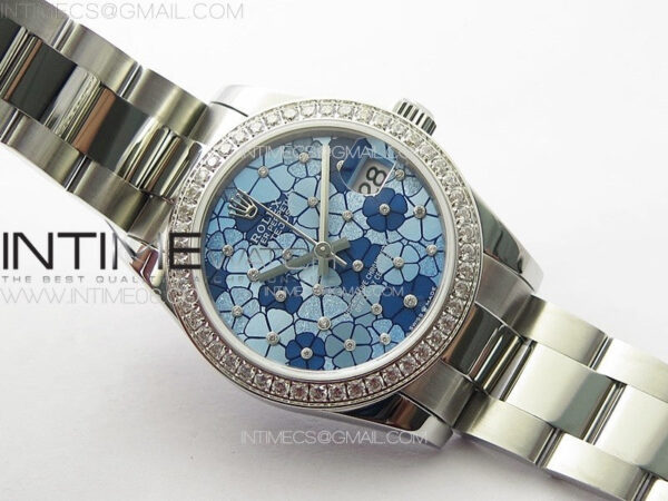 DateJust 31mm 278274 904L SS/Crystals Bezel GMF Best Edition Blue Flowers Crystals Dial on 904L Oyster Bracelet A2824 - Image 2