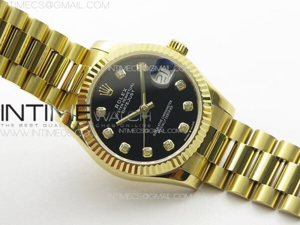 DateJust 31mm 178271 YG APSF Best Edition Black Dial Crystal Markers on President Bracelet A2824 - Image 2