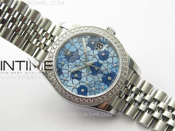 DateJust 31mm 278274 904L SS/Crystals Bezel GMF Best Edition Blue Flowers Crystals Dial on 904L Jubilee Bracelet A2824 - Image 4