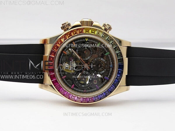 Blacken Daytona RG Rainbow Bezel GETF Best Edition Skeleton Dial on Rubber Strap SA4130 - Image 3