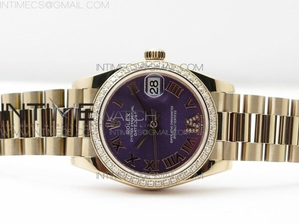 Datejust 31mm 278275 RG Dia Bezel BP Best Edition Purple Roman Markers Dial @6 Dia on RG President Bracelet - Image 3