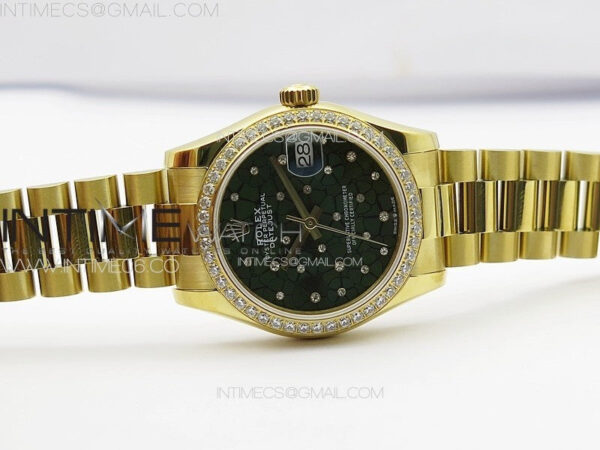 DateJust 31mm YG APSF Best Edition Green Flowers Crystals Dial on President Bracelet A2824 - Image 3