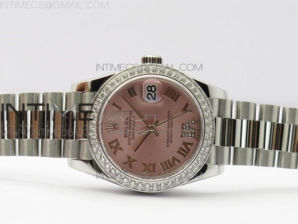 Datejust 31mm 278275 SS Crystals bezel BP Best Edition Pink Roman Markers Dial(@6 Crystal Marker) on SS President Bracelet - Image 3