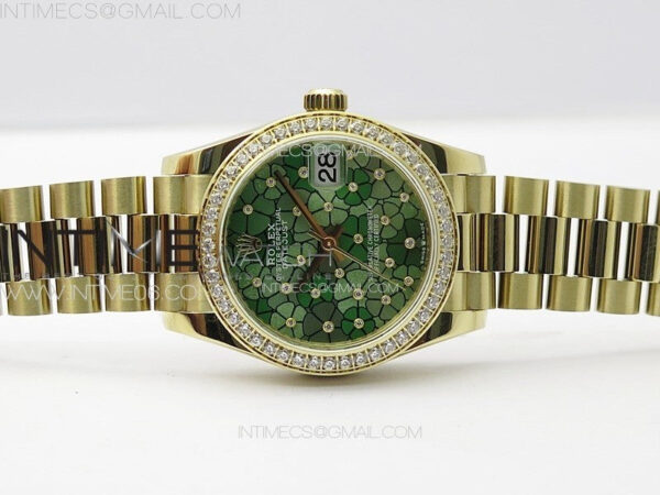 DateJust 31mm 278274 YG Crystals Bezel GMF Best Edition Green Flowers Crystals Dial on YG President Bracelet A2824 - Image 3