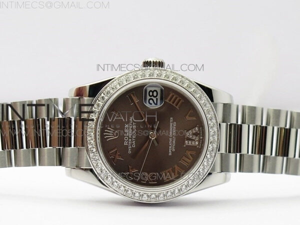 Datejust 31mm 278275 SS Crystals bezel BP Best Edition Gray Roman Markers Dial(@6 Crystal marker) on SS President Bracelet - Image 3