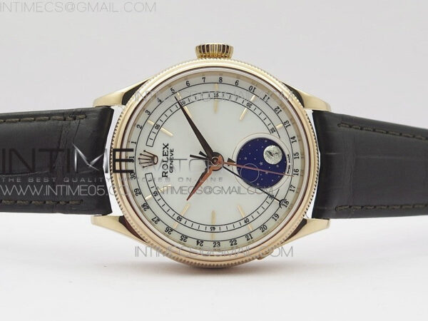 Cellini 50535 Moonphase RG GMF Best Edition White Dial on Brown Leather Strap A3195 - Image 3
