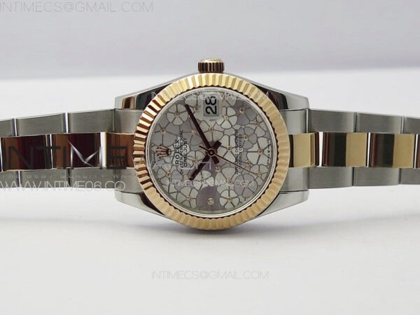 DateJust 31mm 278274 904L SS/RG GMF Best Edition Silver Flowers Crystals Dial on 904L SS/RG Oyster Bracelet A2824 - Image 5