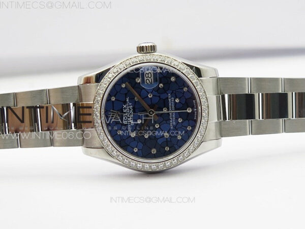 DateJust 31mm 72610 Crystals Bezel SS APSF Best Edition Blue Flowers Crystals Dial on Oyster Bracelet A2824 - Image 3