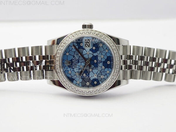 DateJust 31mm 278274 904L SS/Crystals Bezel GMF Best Edition Blue Flowers Crystals Dial on 904L Jubilee Bracelet A2824 - Image 2