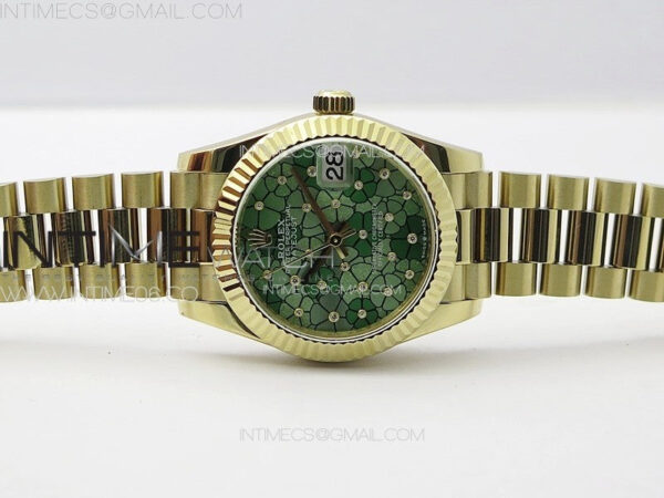 DateJust 31mm 278274 YG GMF Best Edition Green Flowers Crystals Dial on YG President Bracelet A2824 - Image 3