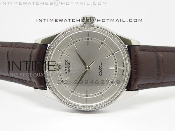 Cellini 50509 BP Maker SS Crystal Bezel Sliver Dial on Brown Leather Strap - Image 3