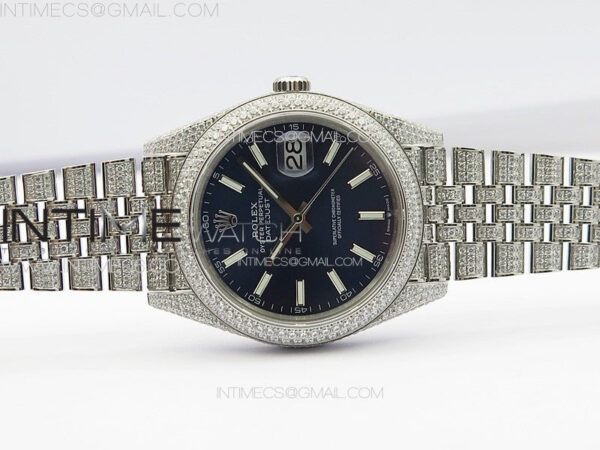 DateJust 41 126334 Full Paved Diamonds BP Best Edition Blue Dial Sticks Markers on Jubilee Bracelet A2824 - Image 3