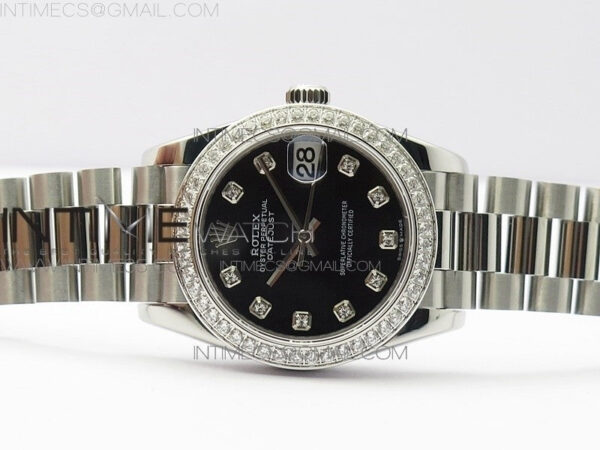 Datejust 31mm 278275 SS Crystal bezel BP Best Edition Black Dial(@6 Crystal Marker) on RG President Bracelet - Image 3