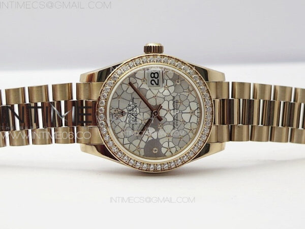 DateJust 31mm 278274 RG Crystals Bezel GMF Best Edition Silver Flowers Crystals Dial on RG President Bracelet A2824 - Image 3