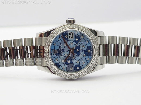 DateJust 31mm 278274 904L SS/Crystals Bezel GMF Best Edition Blue Flowers Crystals Dial on 904L President Bracelet A2824 - Image 3