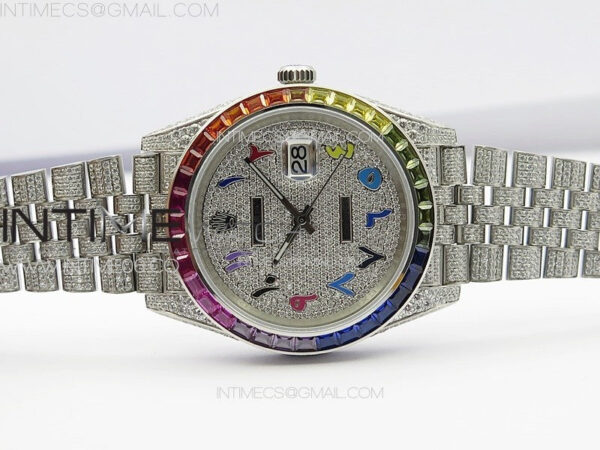 DateJust 41 126300 Full Paved Diamonds Rainbow 904 GSF Best Edition Diamonds Dial Arabic Markers on Jubilee Bracelet VR3235 - Image 3