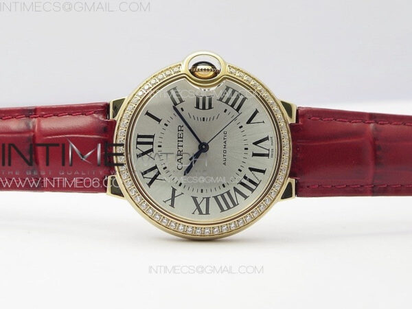 Ballon Bleu 36mm Diamonds Bezel RG K3F 1:1 Best Edition White Textured Dial On Red Leather Strap A076 - Image 3