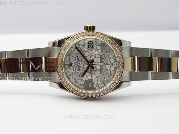 DateJust 31mm 278274 904L SS/RG Crystals Bezel GMF Best Edition Silver Flowers Crystals Dial on 904L SS/RG Oyster Bracelet A2824 - Image 3