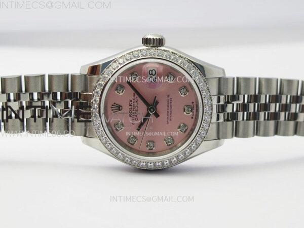 Datejust 28mm 279179 SS/Crystals Bezel APSF Best Edition Pink Dial Crystals Markers on SS Jubilee Bracelet NH05 - Image 3