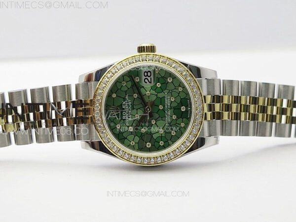 DateJust 31mm 278274 904L SS/YG Crystals Bezel GMF Best Edition Green Flowers Crystals Dial on 904L SS/YG Jubilee Bracelet A2824 - Image 3