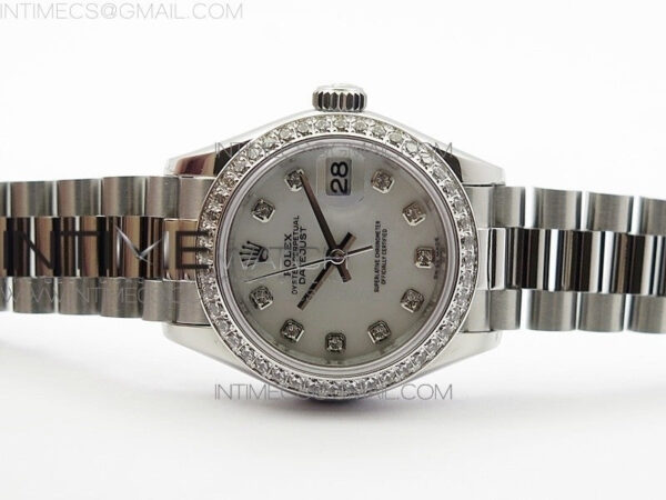 DateJust 28mm SS Diamond Bezel BP Best Edition White MOP Dial on SS Bracelet ETA2671 - Image 3