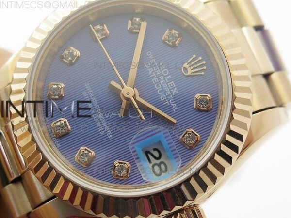 DateJust 28mm RG Diamond Bezel BP Best Edition Blue Textured Dial on RG Bracelet ETA2671 - Image 3