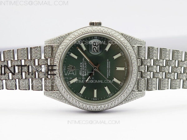 DateJust 41 126334 Full Paved Diamonds BP Best Edition Green Dial Sticks Markers on Jubilee Bracelet A2824 - Image 2