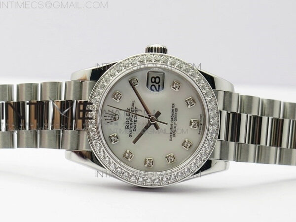 Datejust 31mm 278275 SS Crystal bezel BP Best Edition White Mop Dial(@6 Crystal Marker) on SS President Bracelet - Image 3