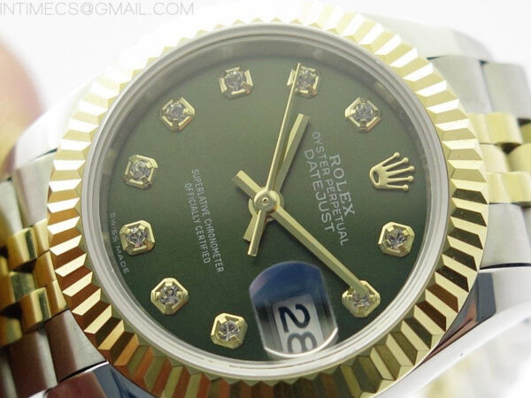 Datejust 28mm 279173 SS/YG BP Best Edition Green Crystals Markers Dial on SS/YG Jubilee Bracelet ETA2671 - Image 3
