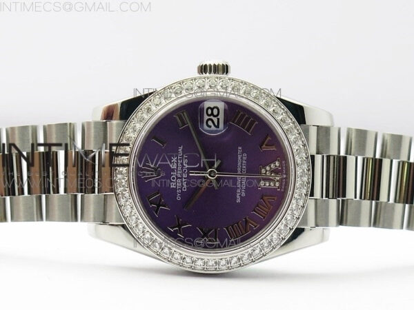 Datejust 31mm 278275 SS Crystals bezel BP Best Edition Purple Roman Markers Dial(@6 Crystal Marker) on SS President Bracelet - Image 3
