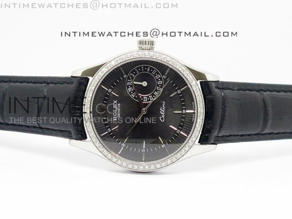 Cellini Date BP Maker SS Diam Bezel Black Dial on Black Leather Strap - Image 3