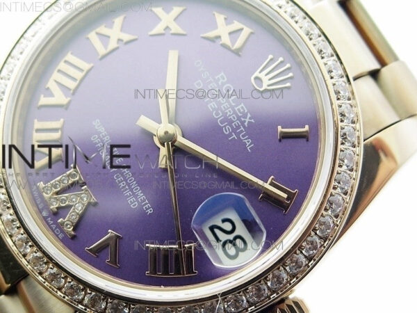 Datejust 31mm 278275 RG Dia Bezel BP Best Edition Purple Roman Markers Dial @6 Dia on RG President Bracelet - Image 4