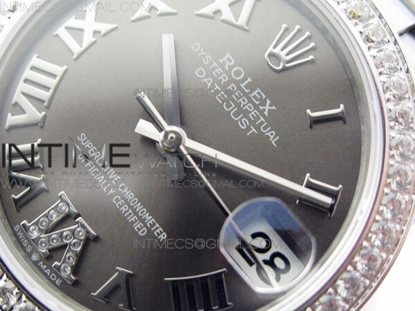 Datejust 31mm 278275 SS Crystals bezel BP Best Edition Gray Roman Markers Dial(@6 Crystal marker) on SS President Bracelet - Image 4